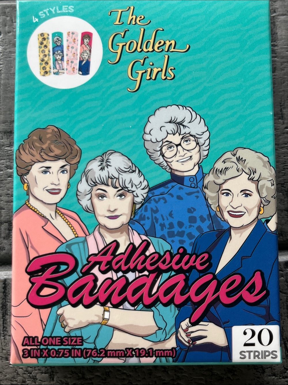 The Golden Girls Adhesive Bandages - 20 Strips - Teal/Pink Packaging
